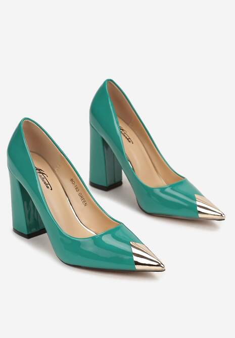 Zielone Czółenka na Słupku ze Szpiczastym Noskiem Dangi