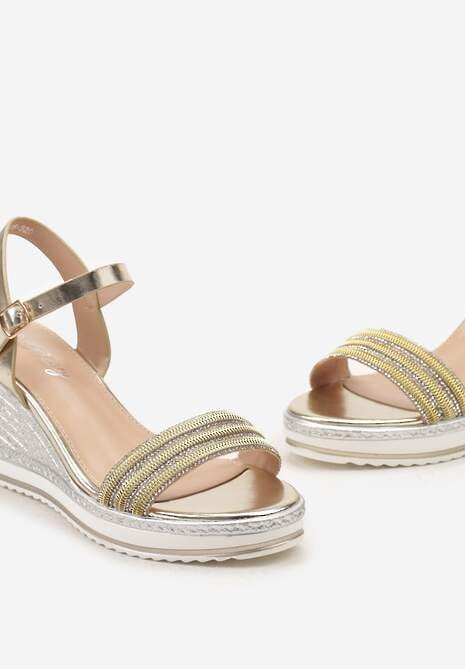Złote Sandały ze Sprzączką i Cyrkoniami na Koturnie Pariet
