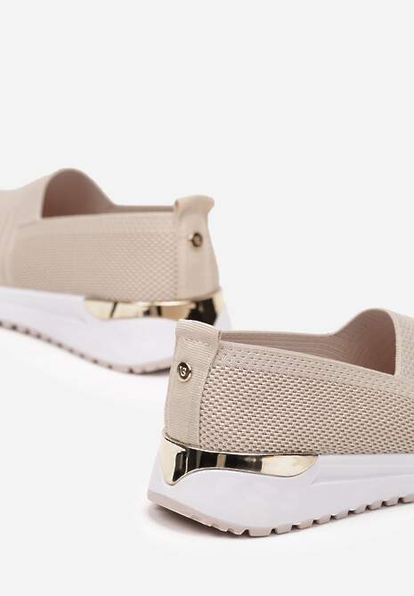 Beżowe Tenisówki Elastyczne z Metaliczną Wstawką na Zapiętku Jestella