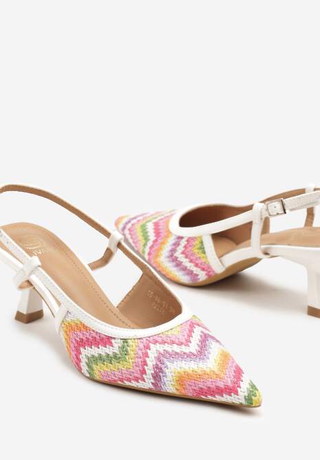 Biało-Różowe Plecione Sandały na Kaczuszce z Noskiem w Szpic Gonalith