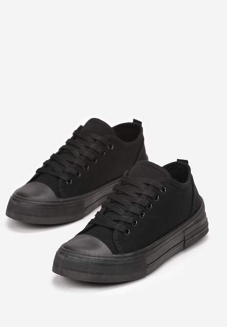 Czarne Trampki z Krótką Cholewką i Sznurowaniem Nonor