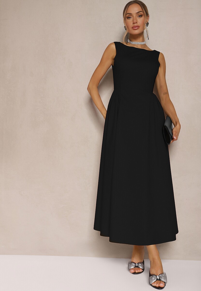 Czarna Rozkloszowana Sukienka z Bawełny Haladrea