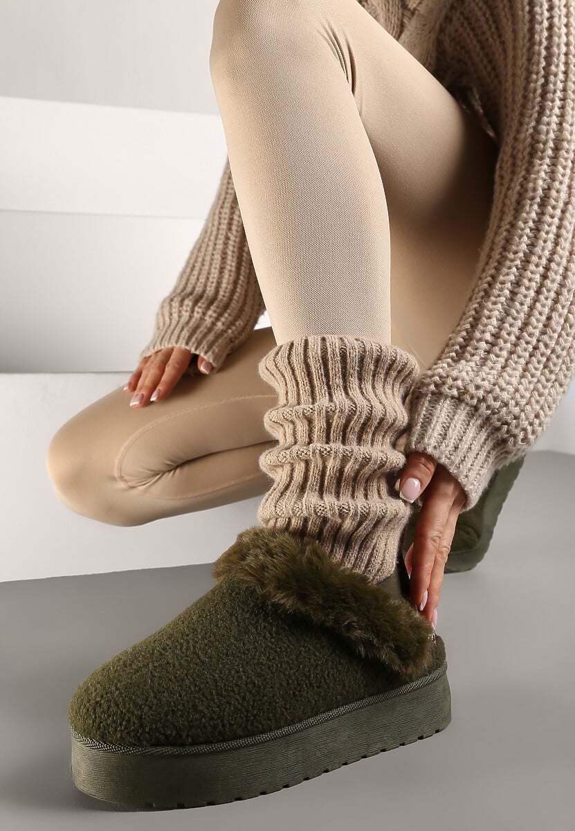 Brązowe Futerkowe Śniegowce na Grubej Podeszwie z Gumką na Pięcie Sosena