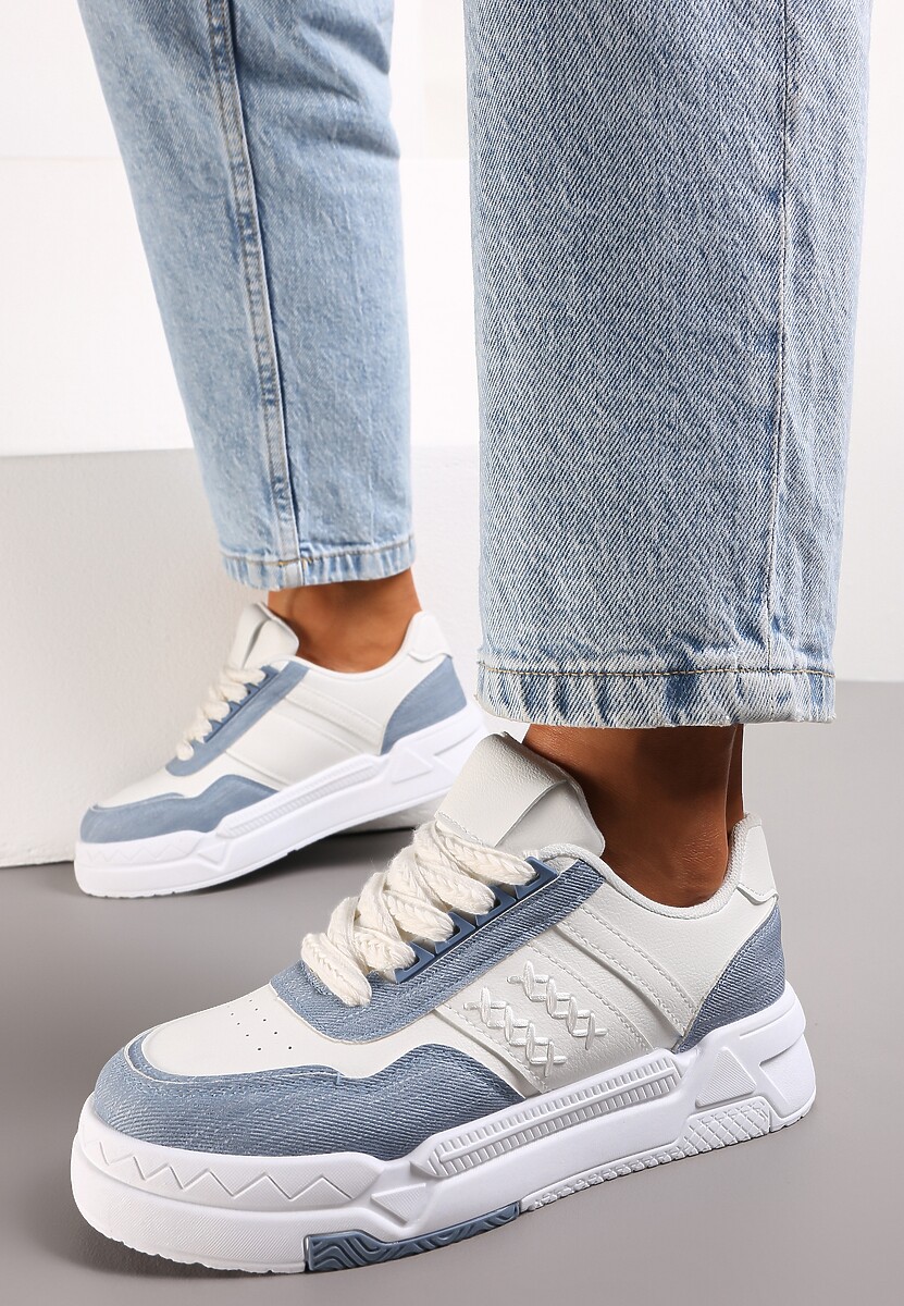 Niebieskie Sneakersy przed Kostkę na Grubej Podeszwie Miamor