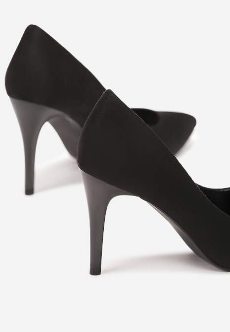 Czarne Wsuwane Szpilki z Imitacji Zamszu i Szpiczastym Noskiem Ayleia