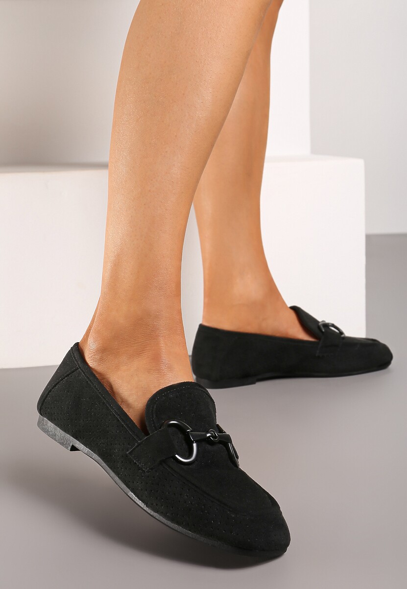 Czarne Płaskie Mokasyny z Klamerką Chrisstelle