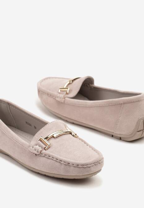 Beżowe Mokasyny z Ekozamszu z Ozdobną Aplikacją Galselia