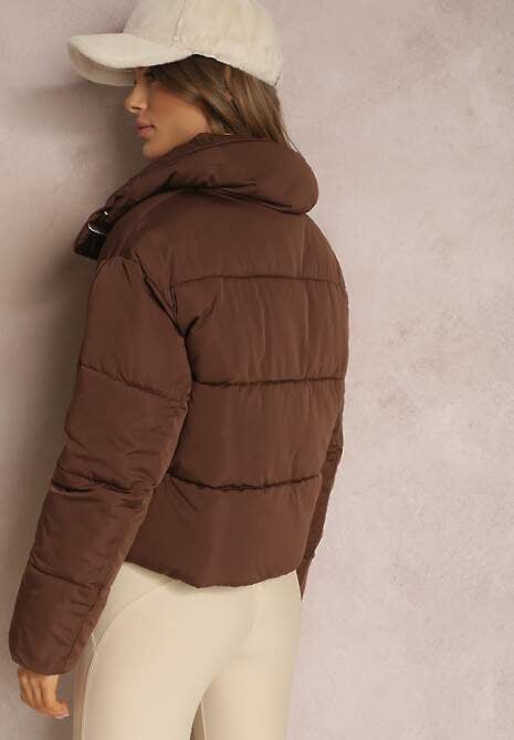 Ciemnobrązowa Kurtka Puffer Pikowana ze Stójką Maymie
