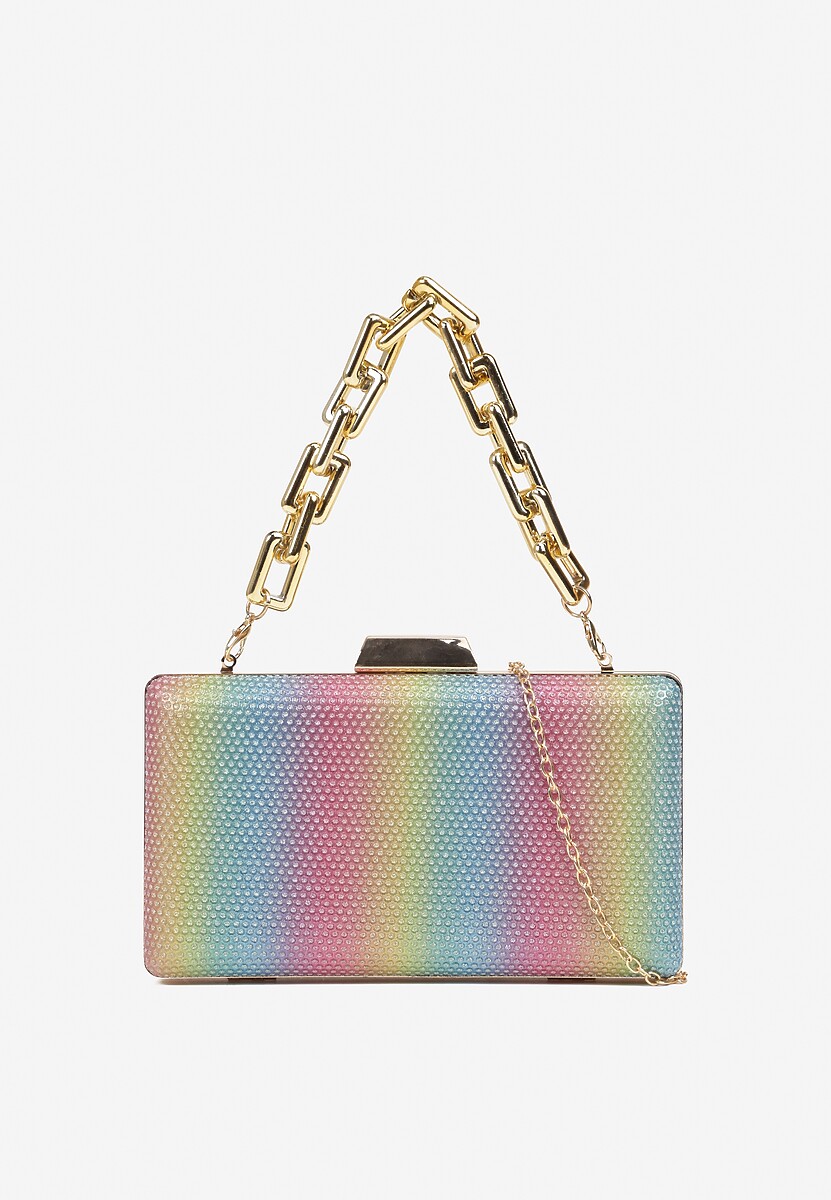 Czarna Torebka Kopertówka z Łańcuszkiem Zdobiona Brokatem Kellirra