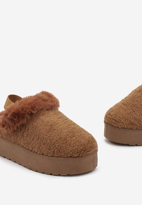 Brązowe Futerkowe Śniegowce na Grubej Podeszwie z Gumką na Pięcie Sosena