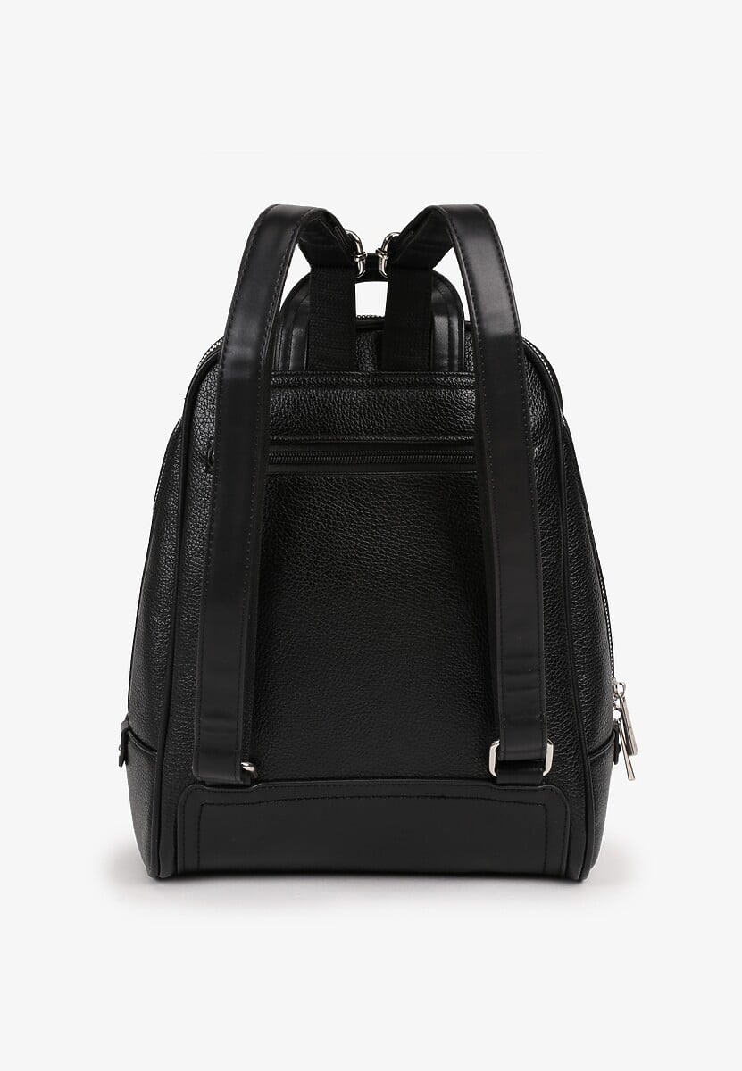 Czarny Plecak o Trapezowym Kształcie Zdobiony Przeszyciem Polzedi