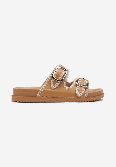 Brązowe Klapki na Platformie z Regulowanymi Klamrami Fullemia