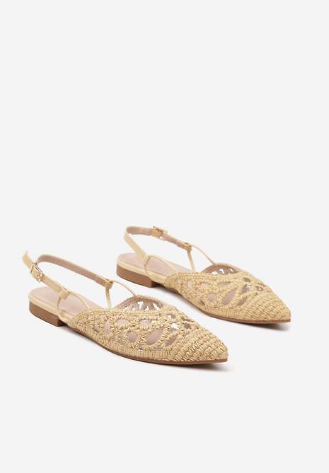 Beżowe Sandały Zapinane na Sprzączkę z Plecionego Materiału Lanadriena