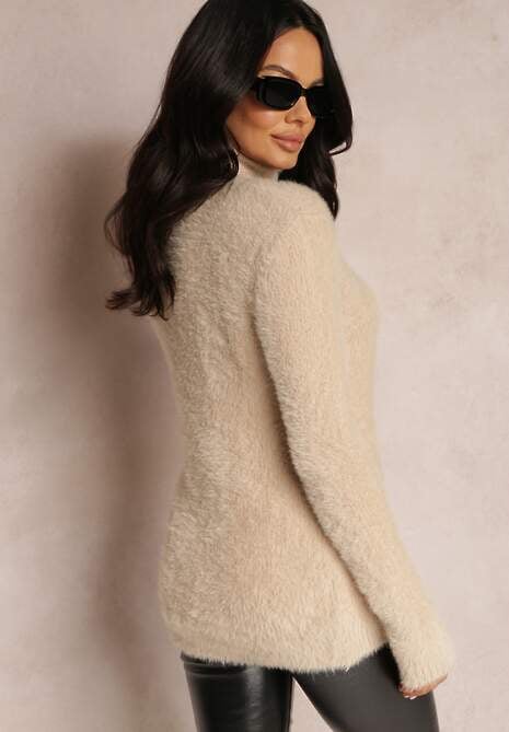 Beżowy Golf Wełniany Cheki