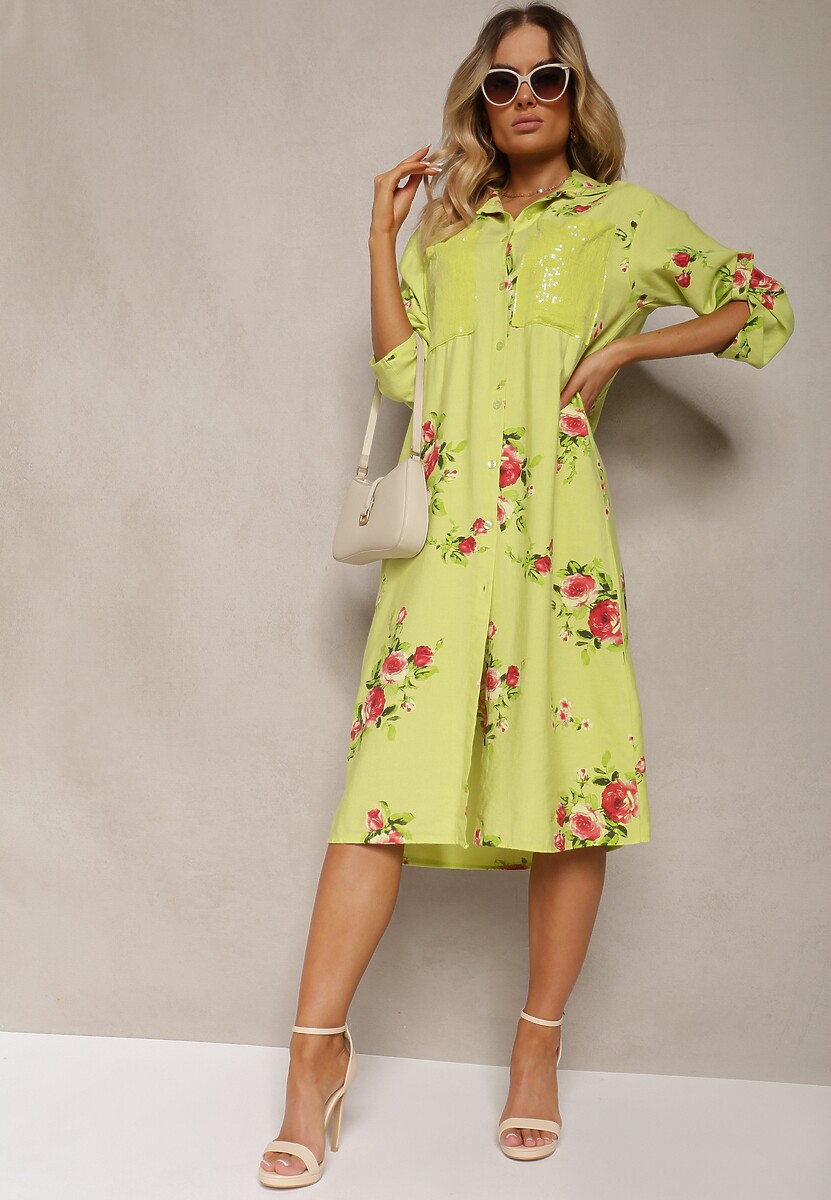 Zielona Koszulowa Bawełniana Sukienka Zapinana na Guziki Nuramla