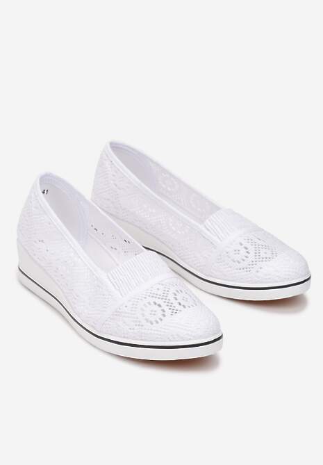 Białe Tenisówki z Ażurowej Siateczki na Niskiej Koturnie Nerurae