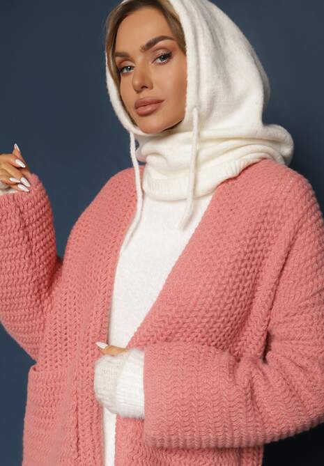 Różowy Kardigan Bez Zapięć Zdobiony Luźnym Splotem i Wsuwanymi Kieszeniami Calineth