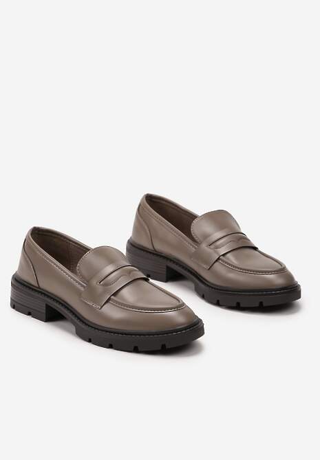 Ciemnobeżowe Klasyczne Mokasyny na Grubej Podeszwie z Minimalistycznym Pakiem Qara