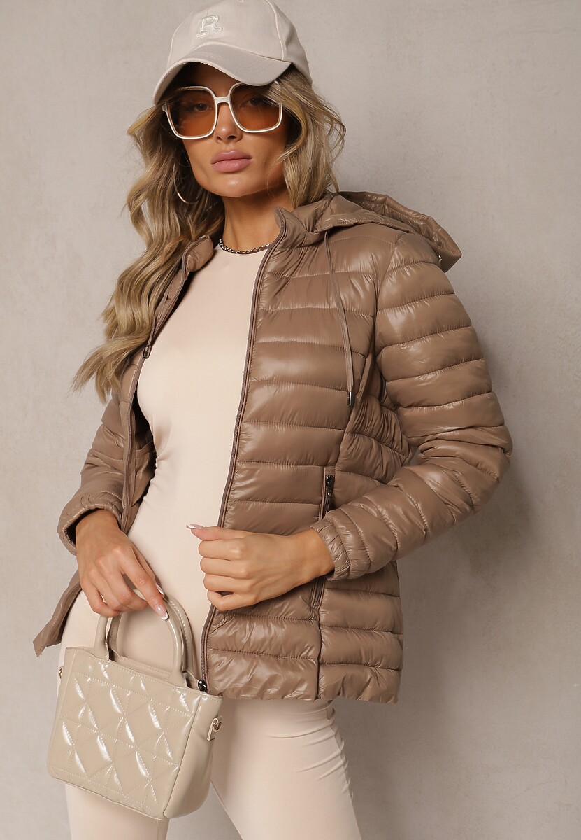 Ciemnoszara Pikowana Kurtka z Odpinanym Kapturem Telianna