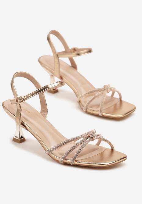 Szampańskie Sandały Vices na Obcasie Typu Kaczuszka Ozdobione Cyrkoniami Lumariane