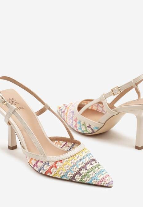 Beżowe Plecione Szpilki ze Szpiczastym Noskiem i Odkrytą Piętą Ulinore