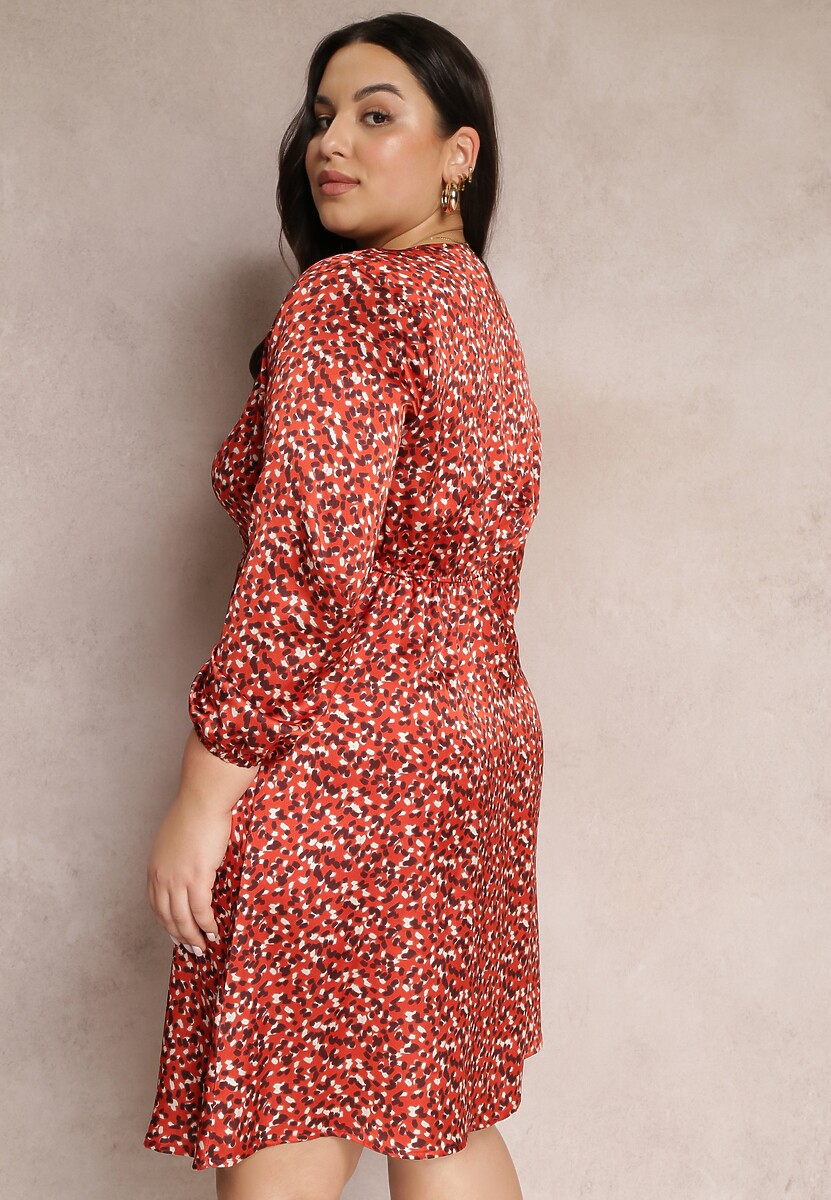 Czerwona Sukienka Kopertowa z Gumką w Pasie Levo