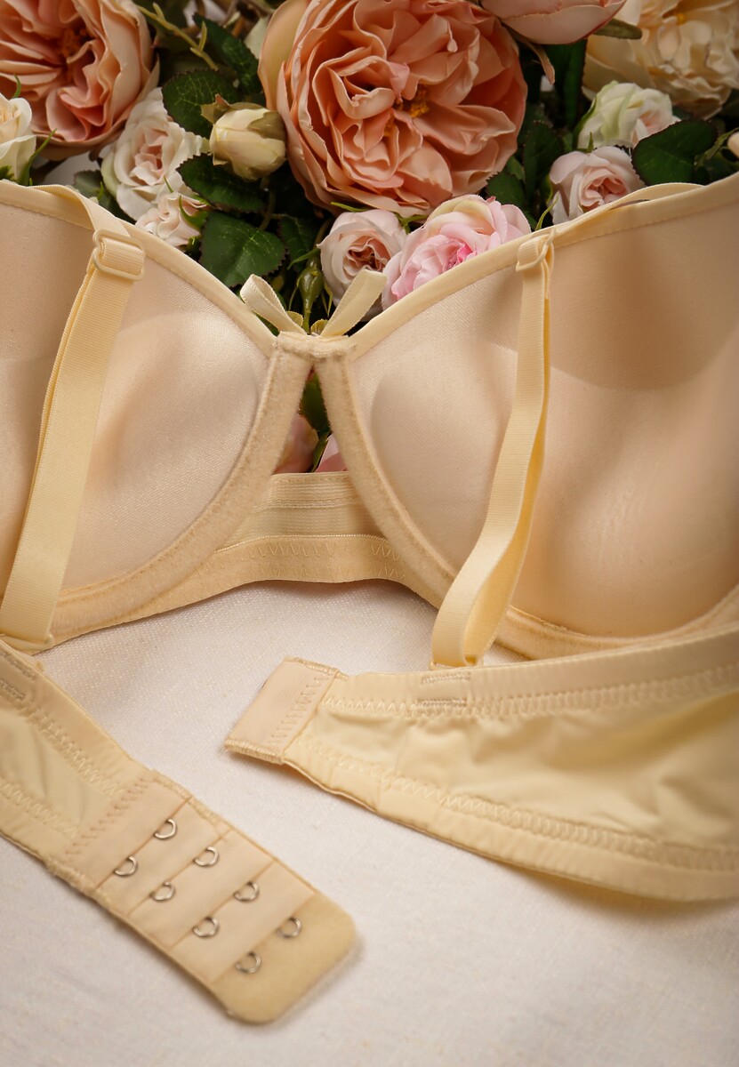 Beżowy Biustonosz Push Up Ozdobiony Bocznymi Wycięciami Biathy