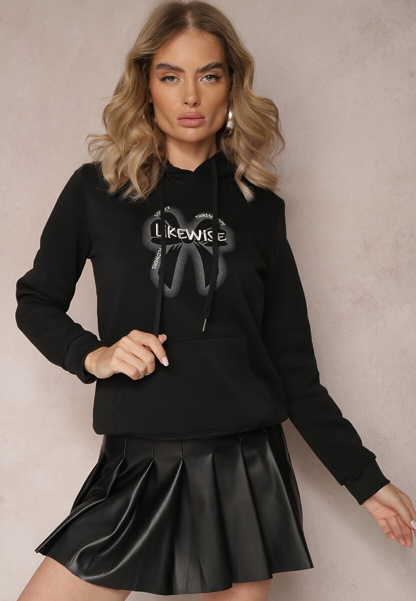 Niebieska Bluza Wykończona Polarem z Nadrukiem i Kapturem Nimba