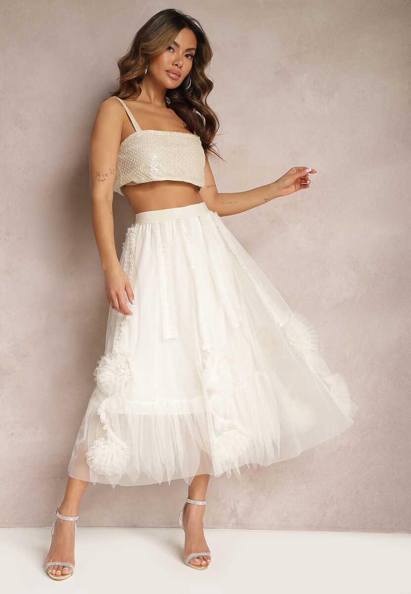 Czarna Spódnica o Rozkloszowanym Kroju z Transparentnym Tiulem i Falbankami Asmerra