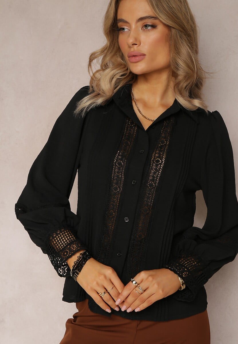 Biała Koronkowa Koszula z Długimi Rękawami Haya