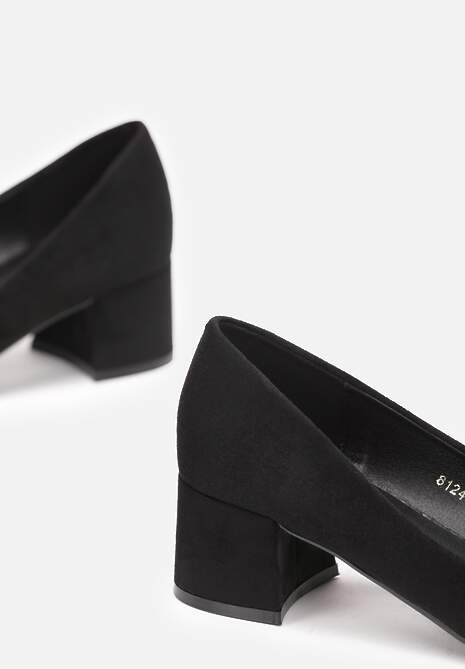 Czarne Czółenka z Imitacji Zamszu na Niskim Słupku Rahal