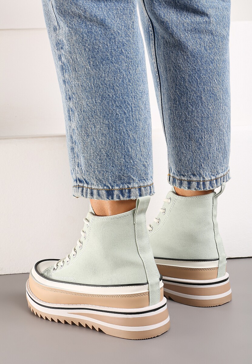 Jasnozielone Trampki na Wysokiej Platformie z Cholewką za Kostkę Anlitela