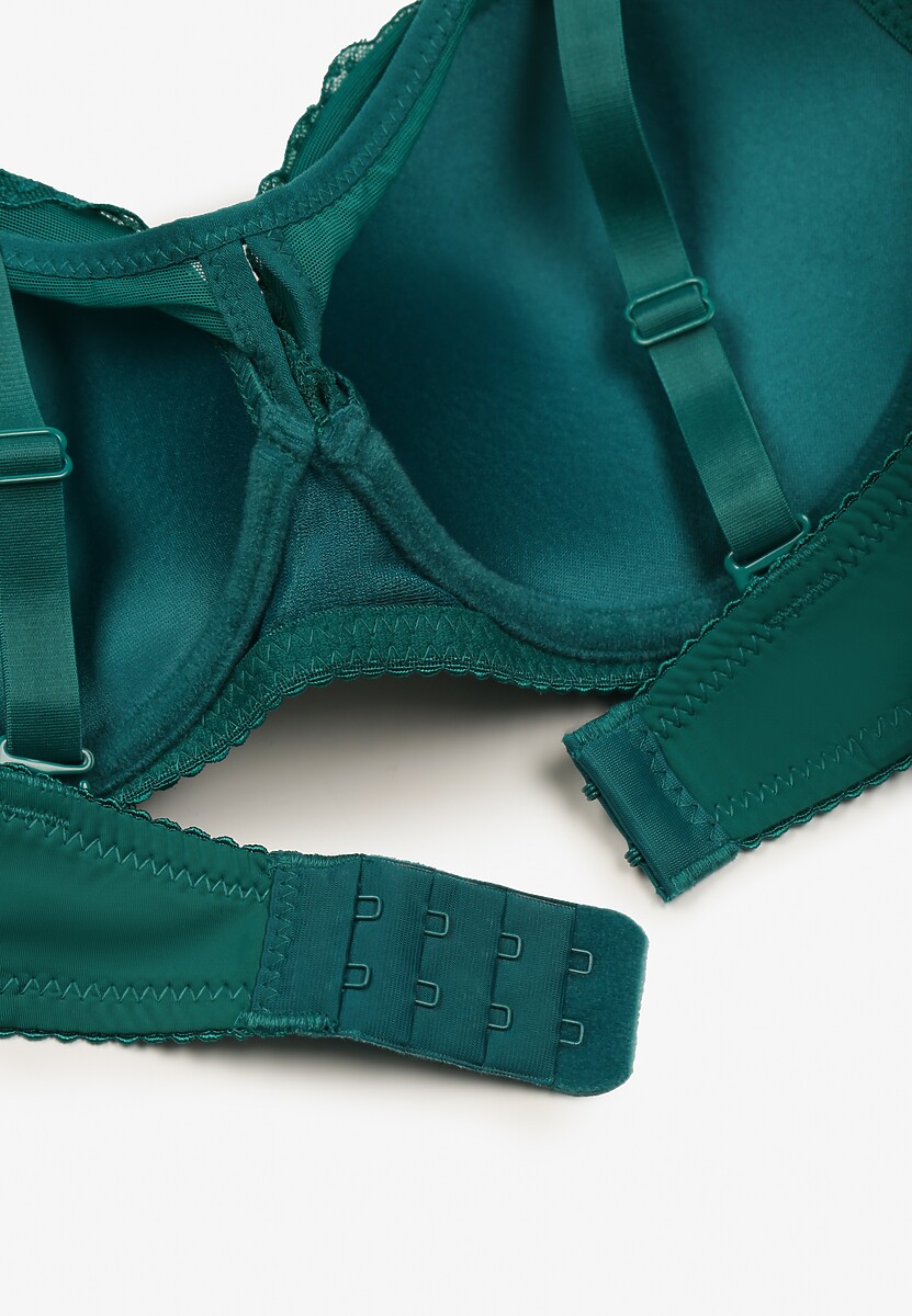 Zielony Koronkowy Biustonosz z Odpinanymi Ramiączkami Revalora