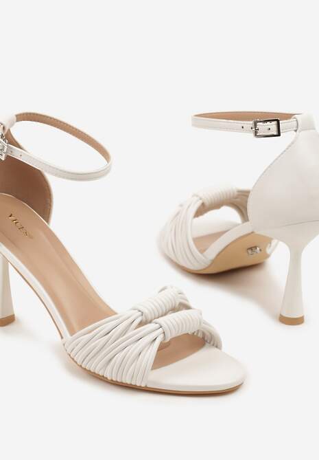 Białe Sandały na Szpilce Vices Ozdobione Supełkami Saromelle