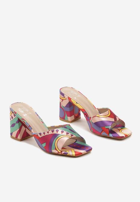 Fioletowe Wsuwane Klapki z Ekoskóry na Obcasie Słupkowym Kaviana