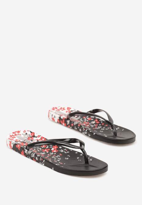 Czarne Piankowe Japonki ze Wzorem w Kwiaty Gleandra