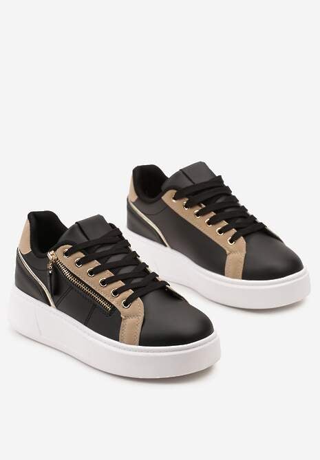 Czarne Sneakersy z Ozdobnym Suwakiem i Platformą Iolanna