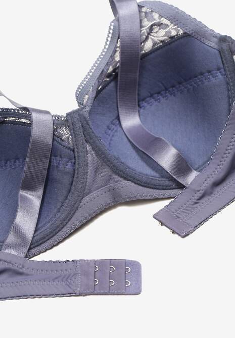 Granatowo-Szary Biustonosz Koronkowy z Usztywnieniem i Regulowanymi Ramiączkami Lurefia