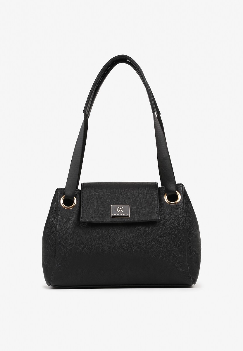 Czarna Torebka na Ramię w Klasycznym Stylu z Klapą Idaletia