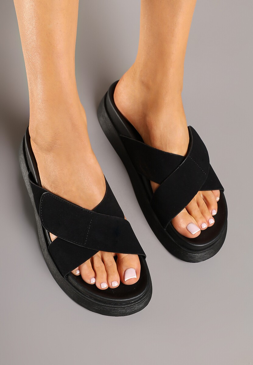 Czarne Sportowe Klapki Zapinane na Rzep Mevonella