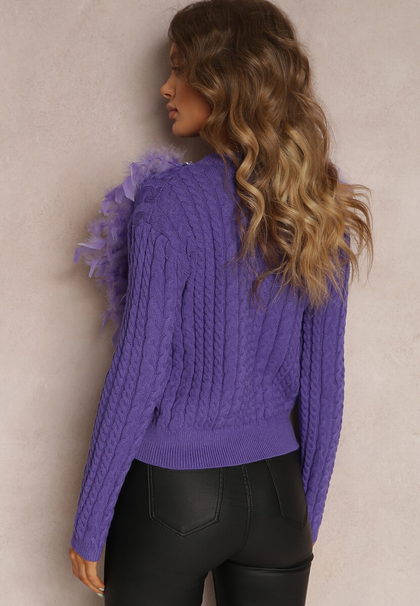 Fioletowy Sweter z Piórami Deti