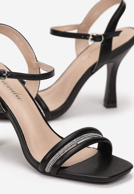 Czarne Sandały na Szpilce Ozdobione Cyrkoniami Aslima