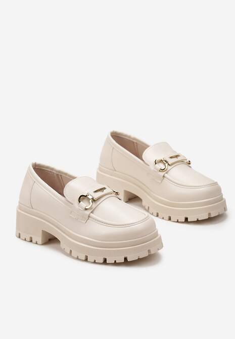 Beżowe Mokasyny na Platformie z Minimalistyczną Klamrą Atarnia