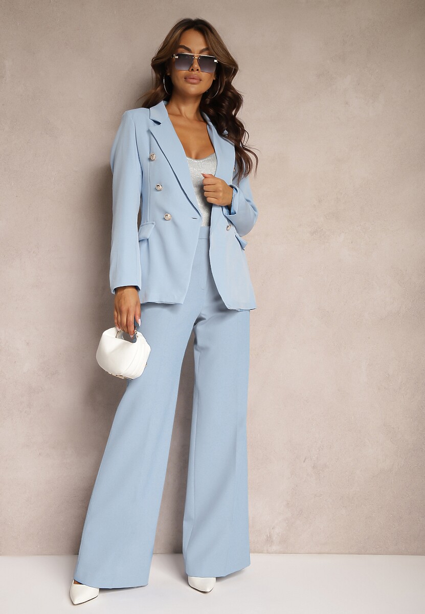 Jasnoniebieska Dwurzędowa Marynarka z Ozdobnymi Guzikami Rainelda