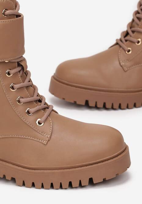 Brązowe Botki na Grubej Podeszwie Jackeline