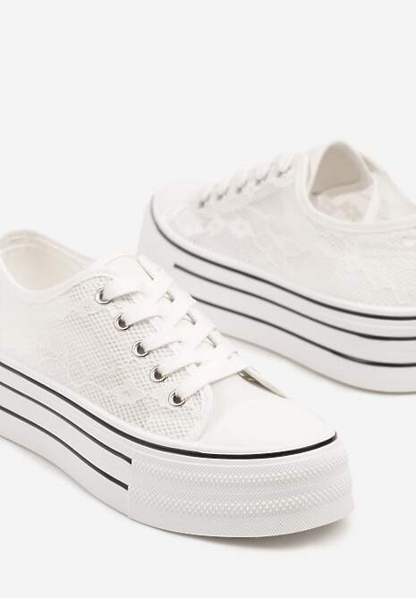 Białe Koronkowe Trampki Vices na Podwójnej Podeszwie Telosira