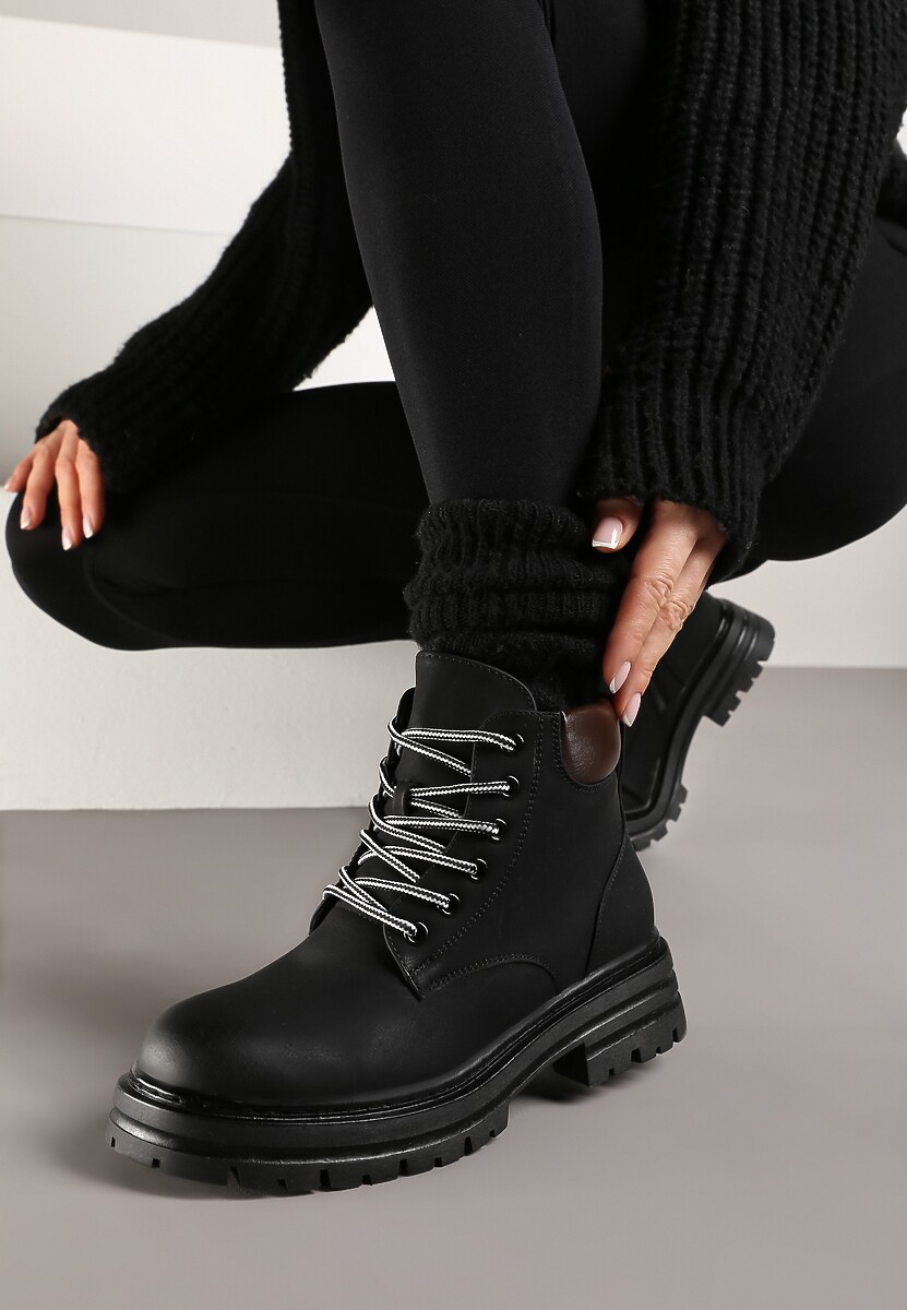 Brązowe Traperki z Ociepleniem i Sznurowaniem Almudena