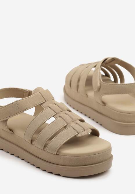 Ciemnobeżowe Sandały w Stylu Gladiatorek na Rzep Sorenevia