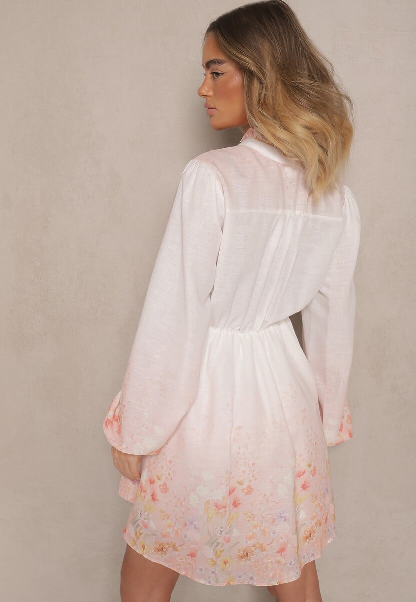 Różowa Rozkloszowana Sukienka w Kwiatowy Wzór ze Zwiewnymi Rękawami Ishiris
