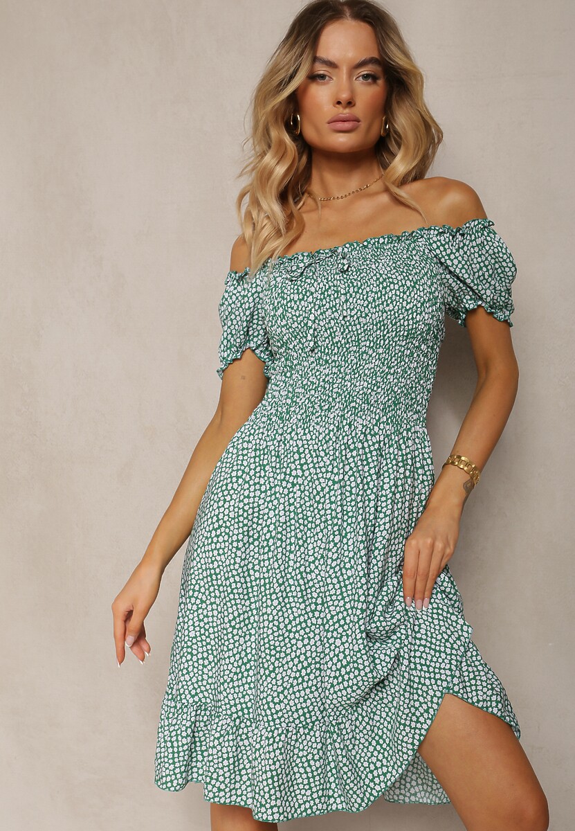 Zielona Sukienka Midi o Fasonie Bawełnianej Hiszpanki Nairo